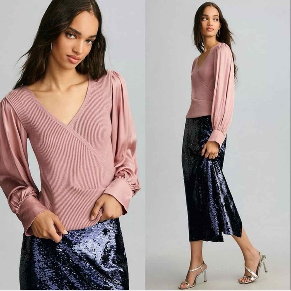 Anthropologie Twofer Faux-Wrap Sweater - Picture 1 of 15